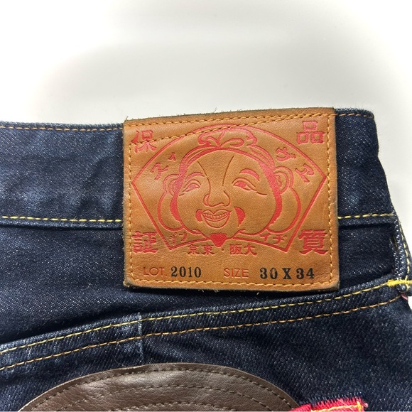Evisu Selvedge Jeans Mens 30x34 Red Pocket White Seagull Logo Japan Denim RARE - Picture 8 of 16